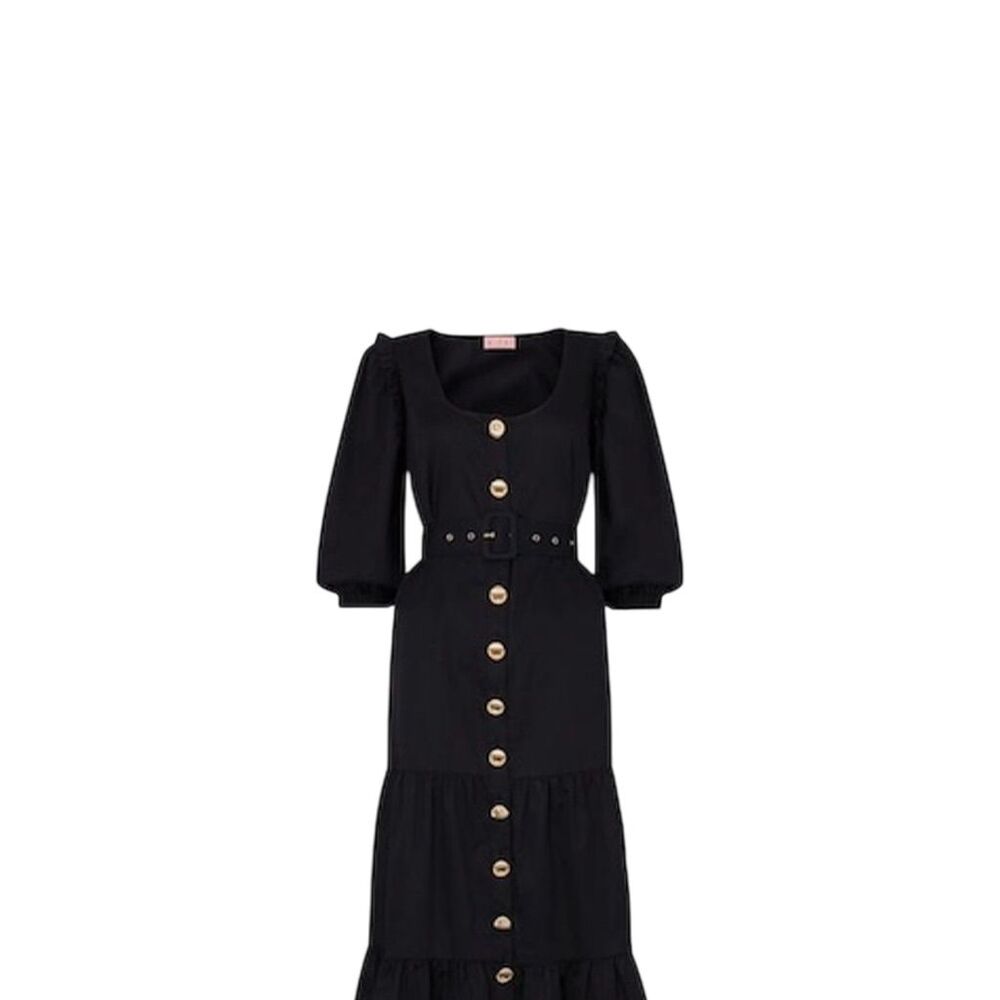 Kitri Women's Black Button Front Midi Dress Size 14 Casual Puff Sleeve — image 2 of 8